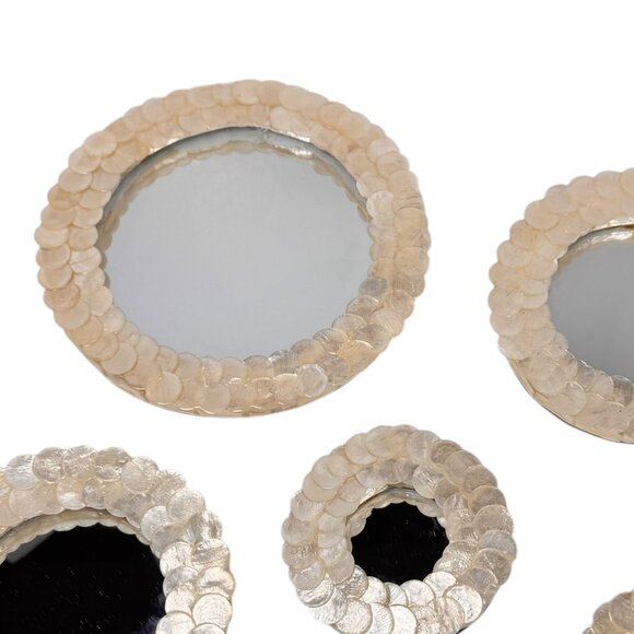 NWB Pottery Barn Teen Framed Round Mirrors Set Shell Frame Wall Decor Boho Home - Picture 4 of 16
